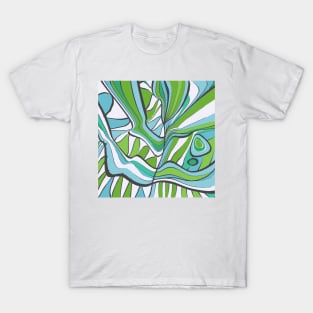 Mazipoodles Psychedelic Water Leaves Expressionism Blue Green T-Shirt